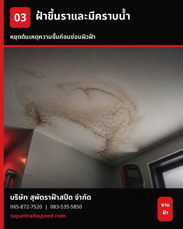 ภาพประกอบบทความ ฝ้าขึ้นราและมีคราบน้ำ: ต้องแก้ที่ความชื้นก่อนทำสีใหม่