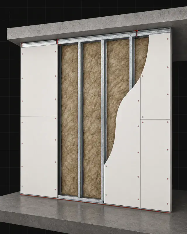 ภาพอธิบายระบบผนังเบาพร้อมฉนวน ROCKWOOL ภายในช่องโครง